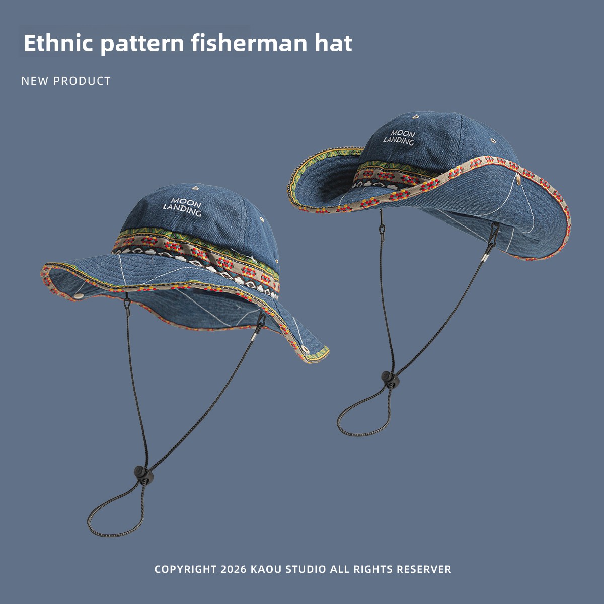 Ethnic Fashion Photography - Cappello da pescatore in denim bohémien