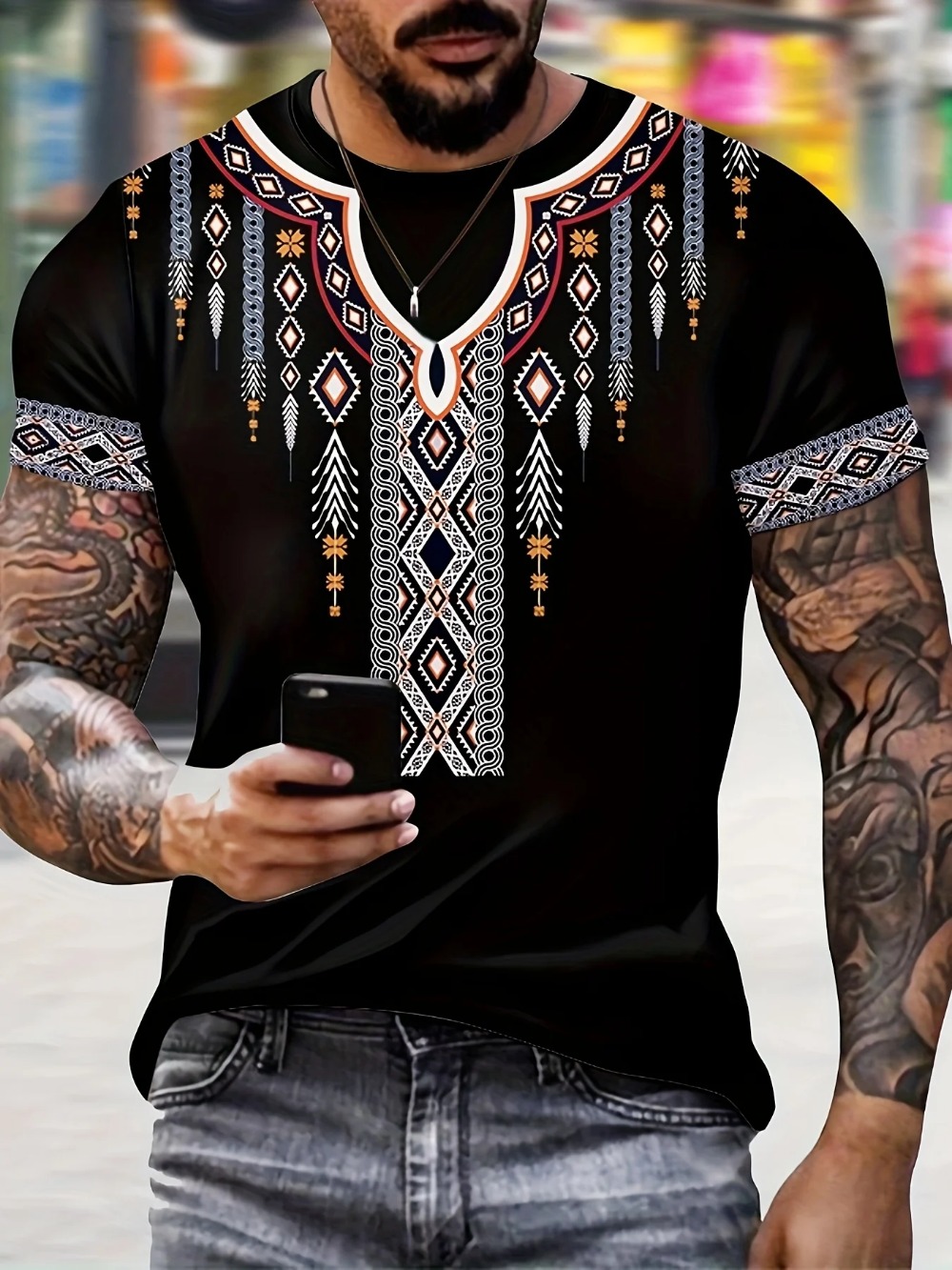 Y2K Ethnic Fashion - T-shirt da uomo sportiva traspirante ad